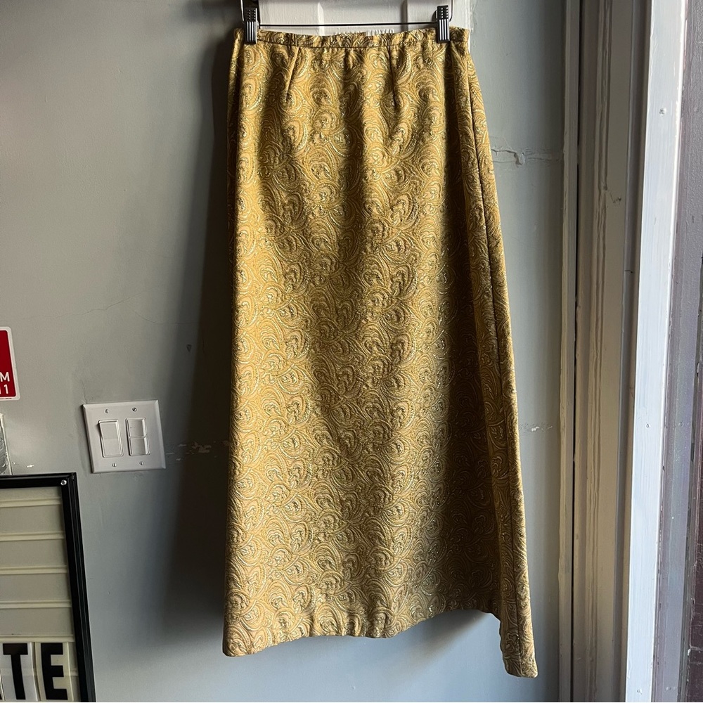 Vintage 1960s Metallic Gold Brocade Maxi Skirt